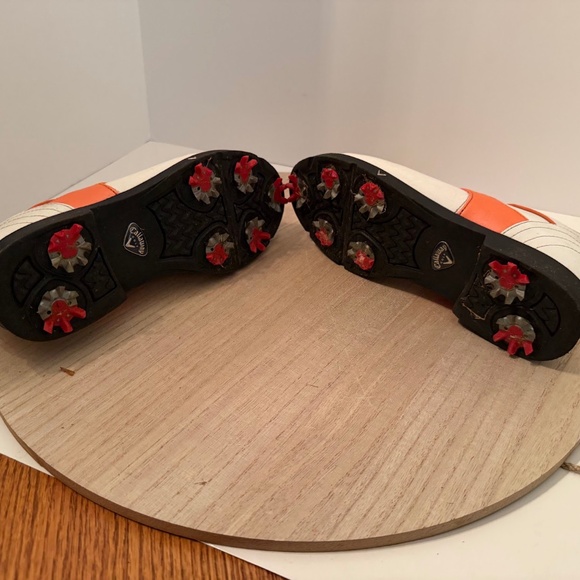 Callaway Golf Women’s Shoes Size 7 White Orange Leather Spiked Cleats - Picture 7 of 7